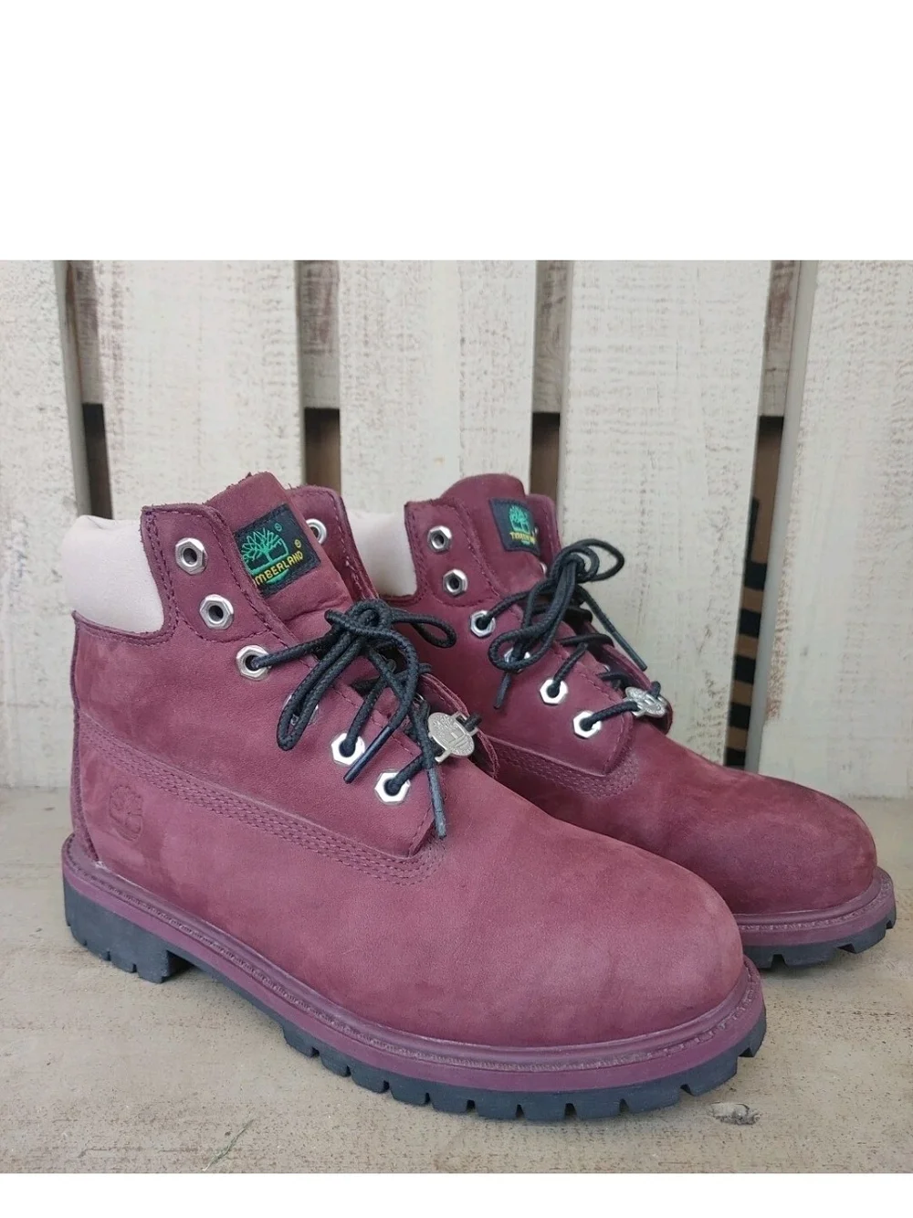 Timberland Combat Boots Girls Size 3 Burgundy Leather Nubuck 6in Waterproof